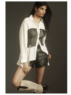 Anthropologie Pilcro Reworked Corset Buttondown Shirt